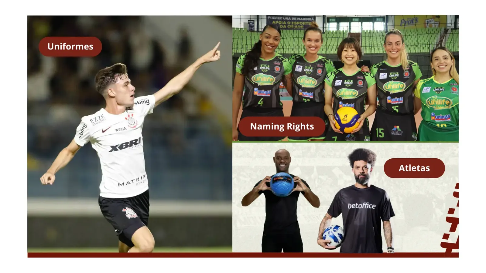 Uniformes, naming rights e atletas